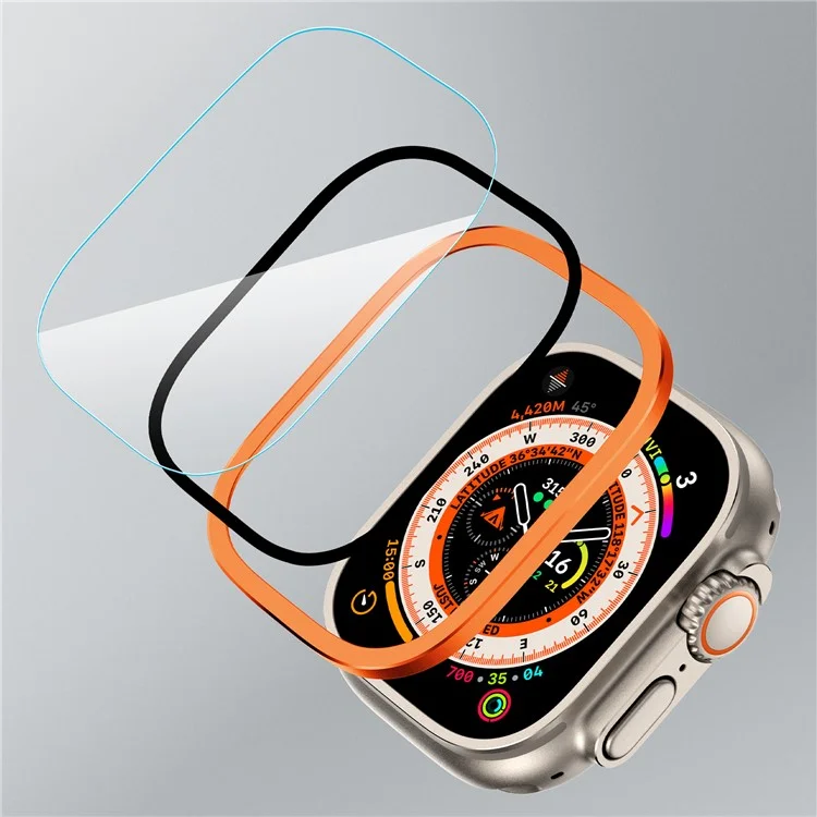 Para Apple Watch Ultra 49mm / Ultra 2 49mm Case Aluminum Alloy Watch Cover with Tempered Glass Film - Orange