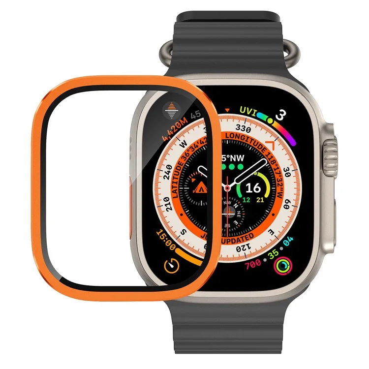 Para Apple Watch Ultra 49mm / Ultra 2 49mm Case Aluminum Alloy Watch Cover with Tempered Glass Film - Orange