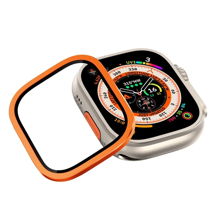 Para Apple Watch Ultra 49mm / Ultra 2 49mm Case Aluminum Alloy Watch Cover with Tempered Glass Film - Orange