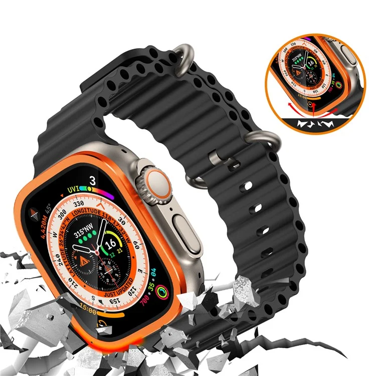 Para Apple Watch Ultra 49mm / Ultra 2 49mm Case Aluminum Alloy Watch Cover with Tempered Glass Film - Orange