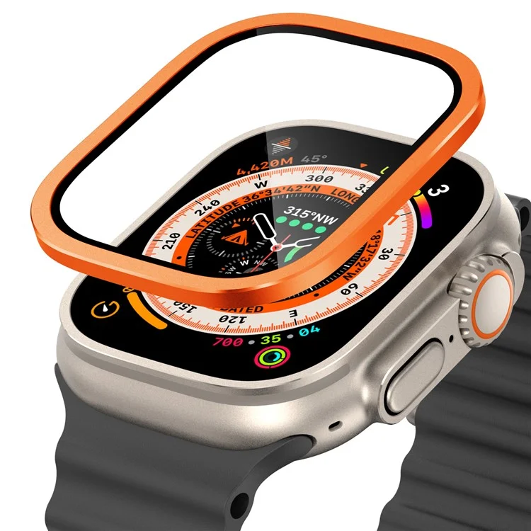 Para Apple Watch Ultra 49mm / Ultra 2 49mm Case Aluminum Alloy Watch Cover with Tempered Glass Film - Orange