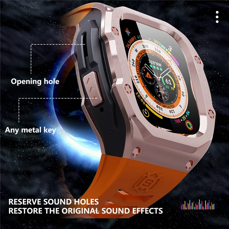 SHELLBOX Per Apple Watch Ultra 49mm / Ultra 2 49mm Custodia in Metallo Smartwatch Cinturino - Rose Gold+Black+Orange