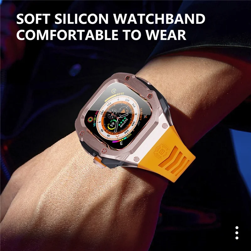 SHELLBOX Per Apple Watch Ultra 49mm / Ultra 2 49mm Custodia in Metallo Smartwatch Cinturino - Rose Gold+Black+Orange