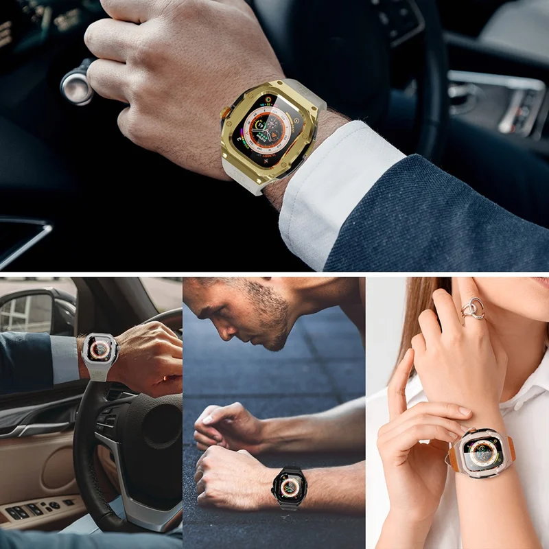 SHELLBOX Per Apple Watch Ultra 49mm / Ultra 2 49mm Custodia in Metallo Smartwatch Cinturino - Rose Gold+Black+Orange