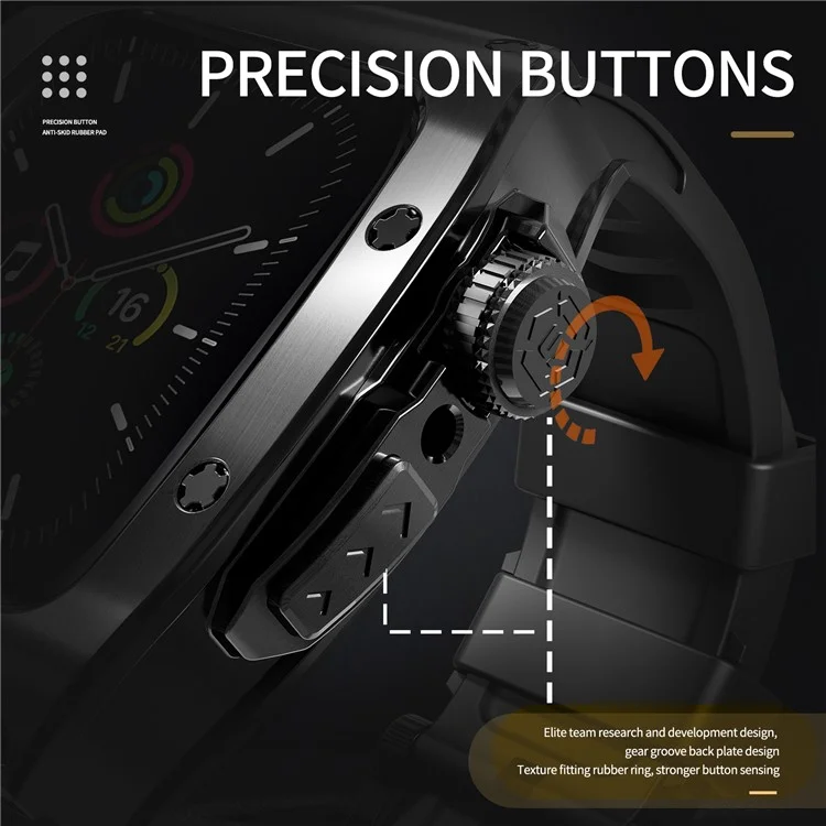 SHELLBOX per Apple Watch Series 5 / 4 / SE / 6 / SE (2022) 44mm / Series 7 / 8 45mm Custodia in metallo per orologio con cinturino - Nero