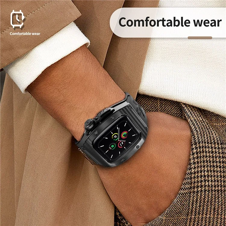 SHELLBOX per Apple Watch Series 5 / 4 / SE / 6 / SE (2022) 44mm / Series 7 / 8 45mm Custodia in metallo per orologio con cinturino - Nero