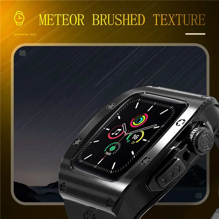 SHELLBOX per Apple Watch Series 5 / 4 / SE / 6 / SE (2022) 44mm / Series 7 / 8 45mm Custodia in metallo per orologio con cinturino - Nero
