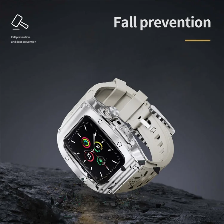 shellbox for apple watch series 5 / 4 / se / 6 / se (2022) 44mm / série 7 / 8 estojo de relógio de metal de 45 mm com cinta - aço+branco