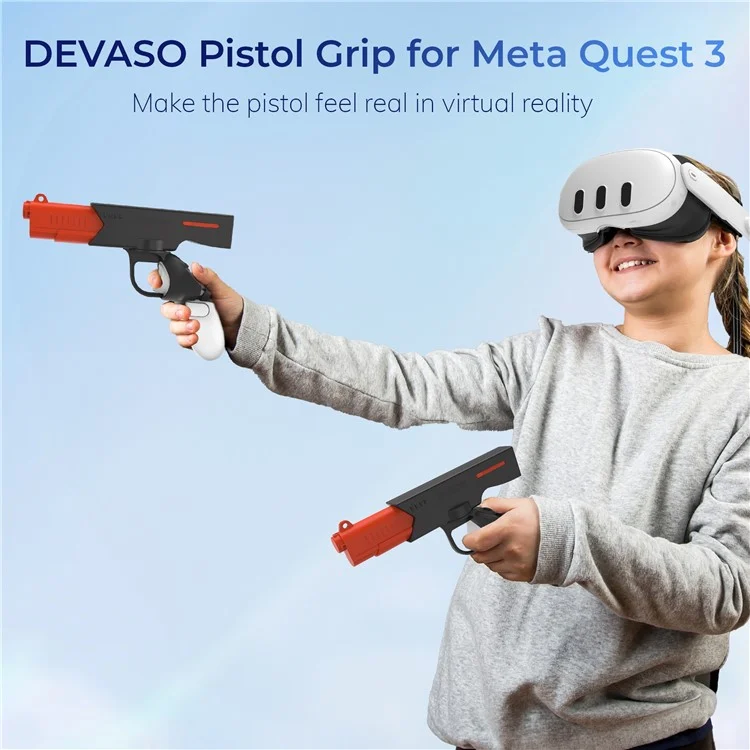 DEVASO Para Meta Quest 3 VR Gaming Auxiliary Tool Magnetic ABS Imitation Gun Shooting Game Handle Cover - Preto