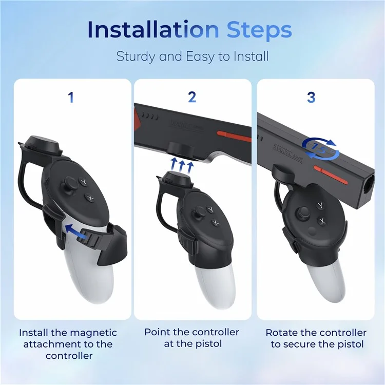 DEVASO Para Meta Quest 3 VR Gaming Auxiliary Tool Magnetic ABS Imitation Gun Shooting Game Handle Cover - Preto