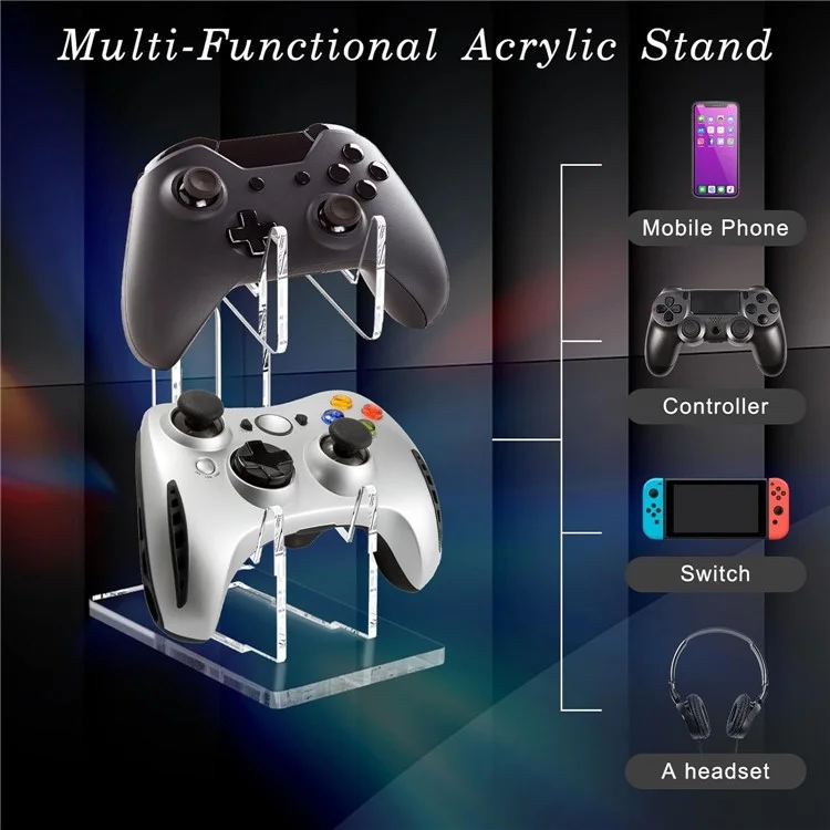 Acrylic Clear Controller Display Stand 2 Tiers Game Controller Holder Dual Controller Stand - Black