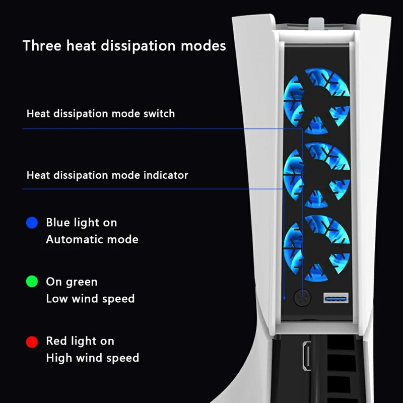 IPEGA PG-P5S004 Cooling Fan for PS5 Slim Console 3 Speeds Adjustable Cooler Fan with LED Light