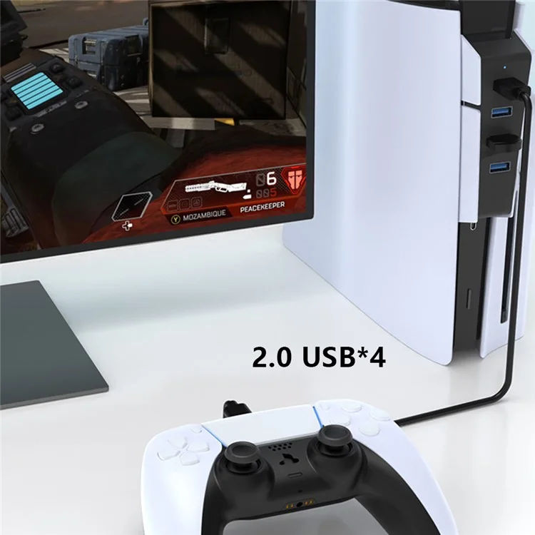 HONSON HS-P5S002 4 Ports USB Hub for Sony PS5 Slim Game Console USB 2.0 Expansion Hub Charger Adapter