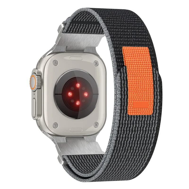 For Apple Watch Ultra 3 2 1 49mm / Series 11 10 46mm / 9 8 7 45mm / SE3 SE2 SE 6 5 4 44mm / 3 2 1 42mm Trail Loop Nylon Strap - Black+Grey