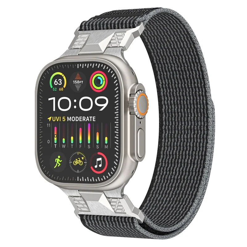 For Apple Watch Ultra 3 2 1 49mm / Series 11 10 46mm / 9 8 7 45mm / SE3 SE2 SE 6 5 4 44mm / 3 2 1 42mm Trail Loop Nylon Strap - Black+Grey