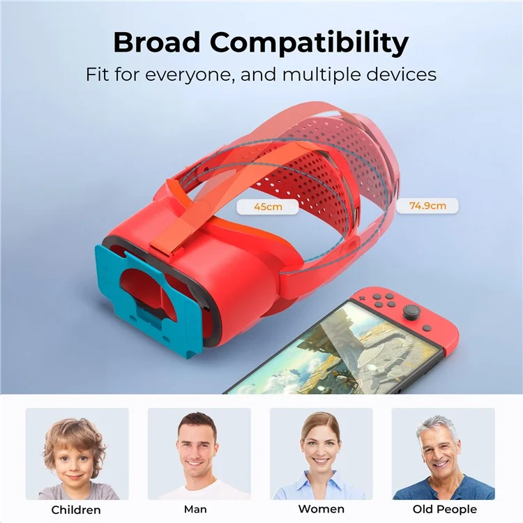 DEVASO For Nintendo Switch VR Headset with Adjustable Head Strap, Version 3.0 - Orange+Blue