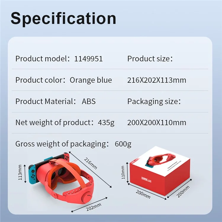 DEVASO For Nintendo Switch VR Headset with Adjustable Head Strap, Version 3.0 - Orange+Blue