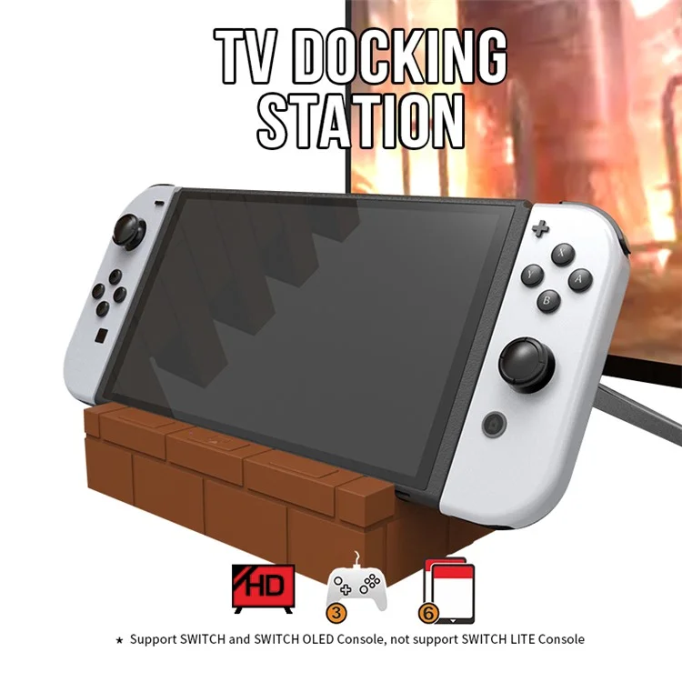 HS-SW480 For Nintendo Switch / Switch OLED TV Dock Charging Station with USB, HD Video, Type-C Outputs - Black
