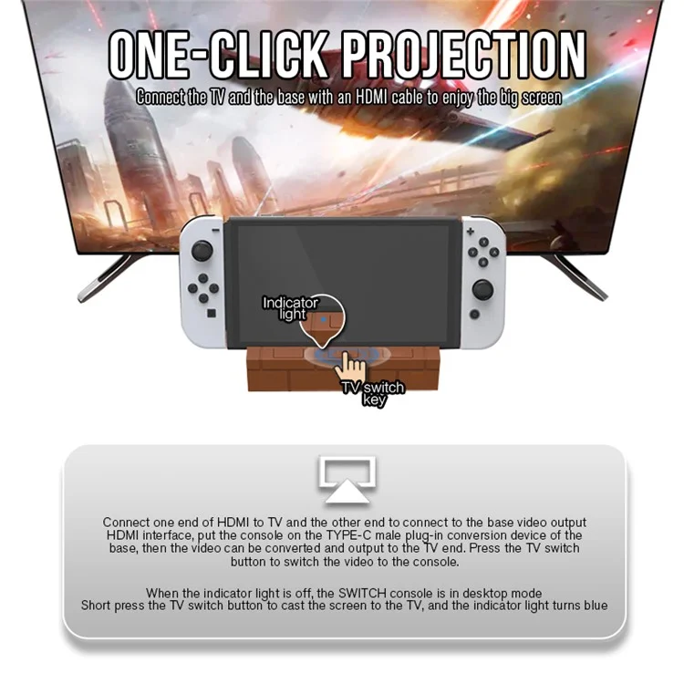 HS-SW480 For Nintendo Switch / Switch OLED TV Dock Charging Station with USB, HD Video, Type-C Outputs - Black
