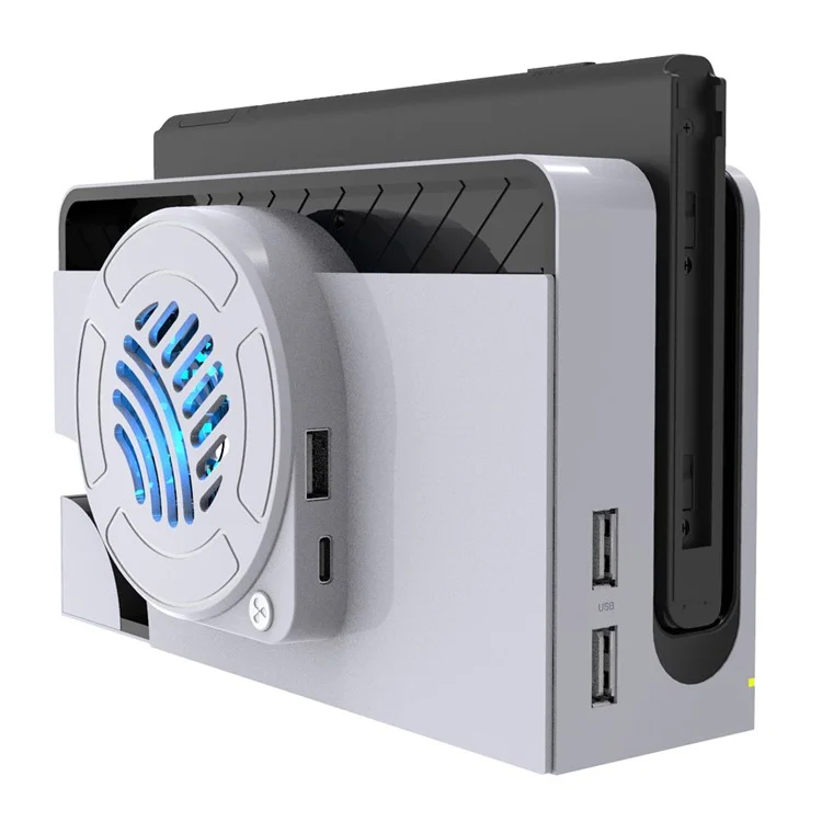 TOPWOLF Para Nintendo Switch OLED Dock Cooling Fan Game Console Back Cover Cooler - Blanco