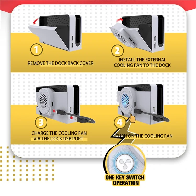 TOPWOLF Para Nintendo Switch OLED Dock Cooling Fan Game Console Back Cover Cooler - Blanco