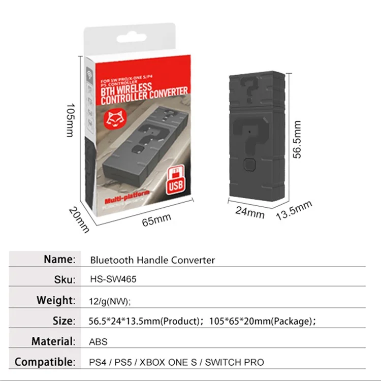 TOPWOLF HS-SW465 Para Sony PS5 / PS4 / Xbox One / Switch Gaming USB Transmisor para conectar Bluetooth
