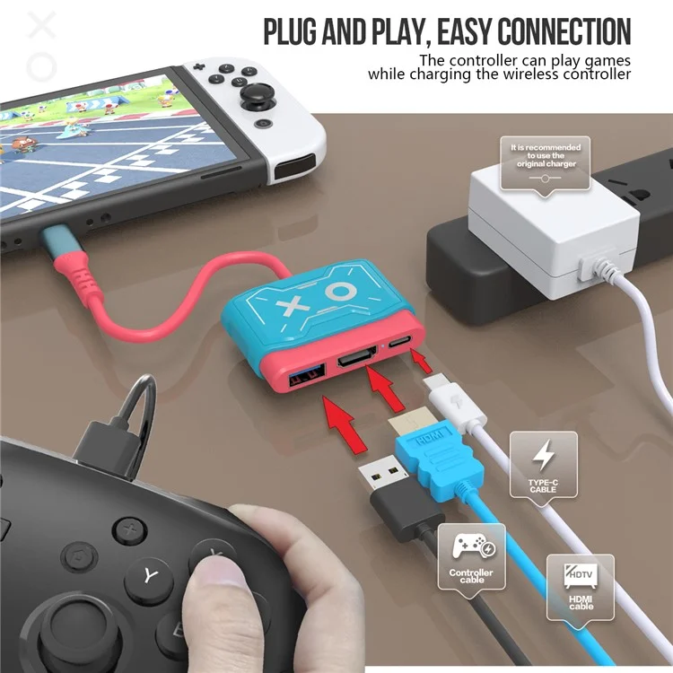 TOPWOLF HS-SW250 Para Nintendo Switch / Switch OLED Dock 4K HD USB 3.0 Hub Adaptador USB C Divisor Estación de Acoplamiento de TV
