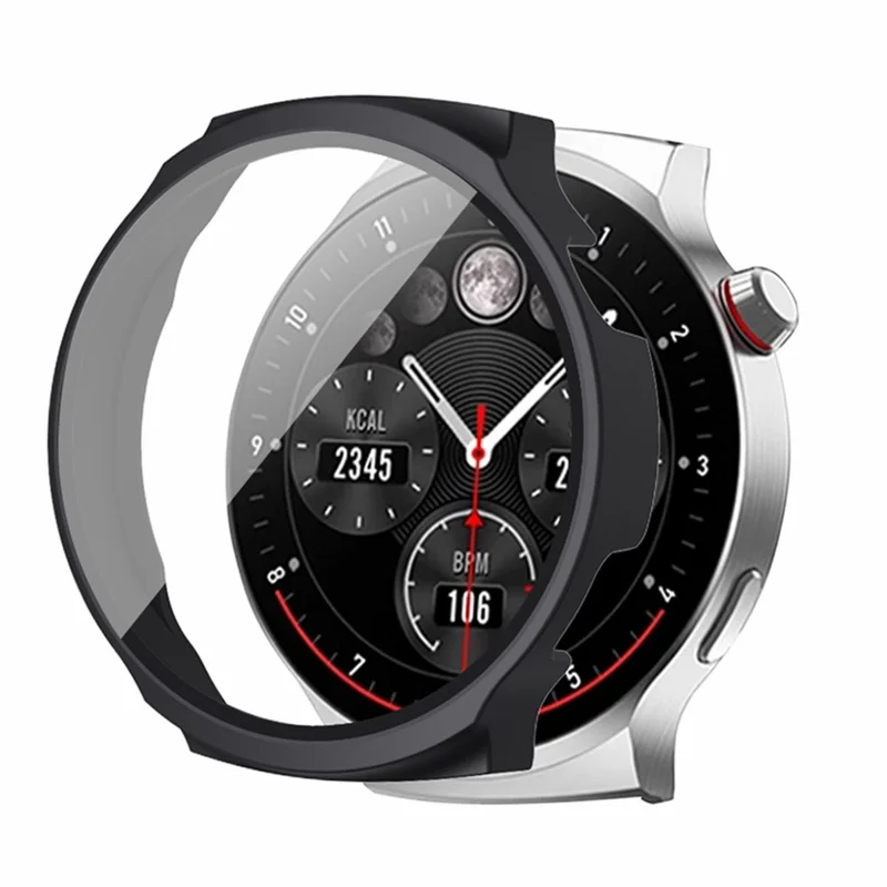 For Aigo Smart Watch V8 Watch Case Hard PC Scratch-Proof Protective Cover with Tempered Glass Film - Black