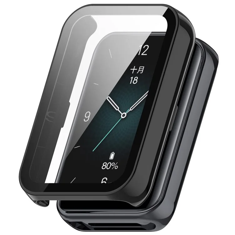 For Honor Band 9 Hard PC Watch Case Scratch Proof Cover with Tempered Glass Screen Film - Black