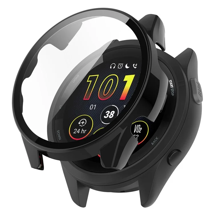 For Garmin Forerunner 165 / Forerunner 165 Music Hard PC Cover Watch Case with Tempered Glass Screen Film - Black