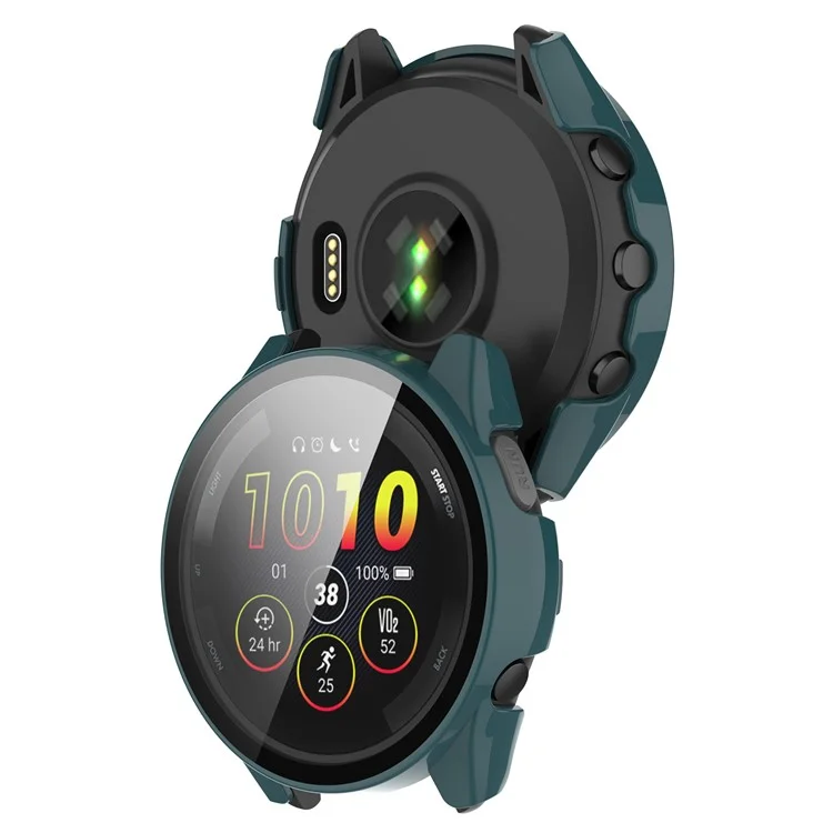 For Garmin Forerunner 165 / Forerunner 165 Music Hard PC Cover Watch Case with Tempered Glass Screen Film - Green