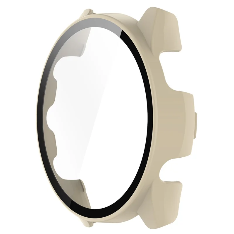 For Garmin Forerunner 165 / Forerunner 165 Music Hard PC Cover Watch Case with Tempered Glass Screen Film - Beige