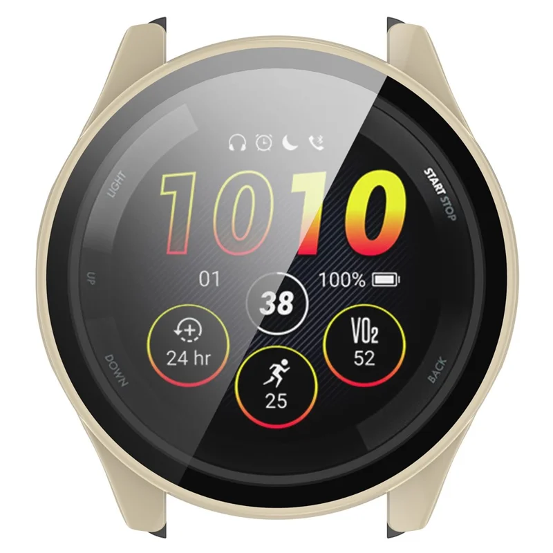 For Garmin Forerunner 165 / Forerunner 165 Music Hard PC Cover Watch Case with Tempered Glass Screen Film - Beige