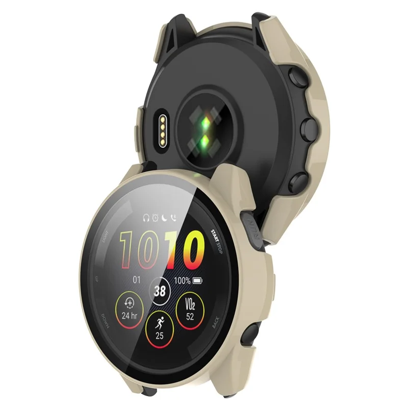 For Garmin Forerunner 165 / Forerunner 165 Music Hard PC Cover Watch Case with Tempered Glass Screen Film - Beige