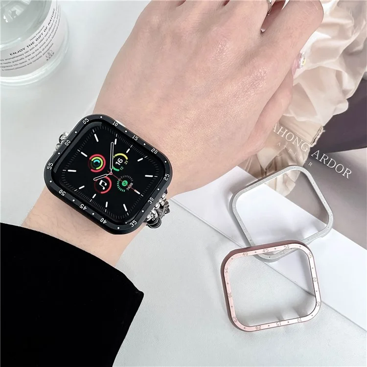 Para Apple Watch Series 9 / 8 / 7 45mm Case Alumínio Liga Protetora de Relógio com Placa de Discagem - Dourado