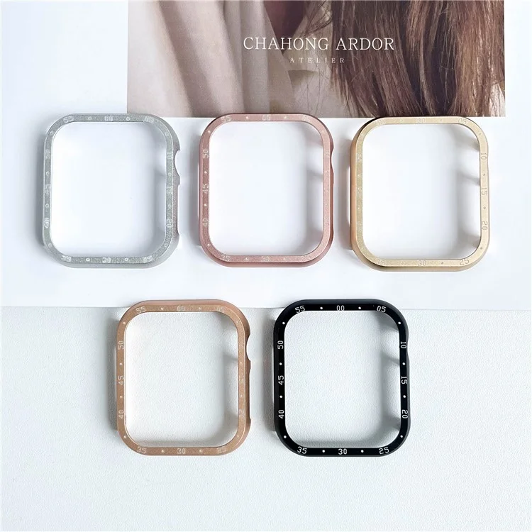 Para Apple Watch Series 9 / 8 / 7 45mm Case Alumínio Liga Protetora de Relógio com Placa de Discagem - Dourado