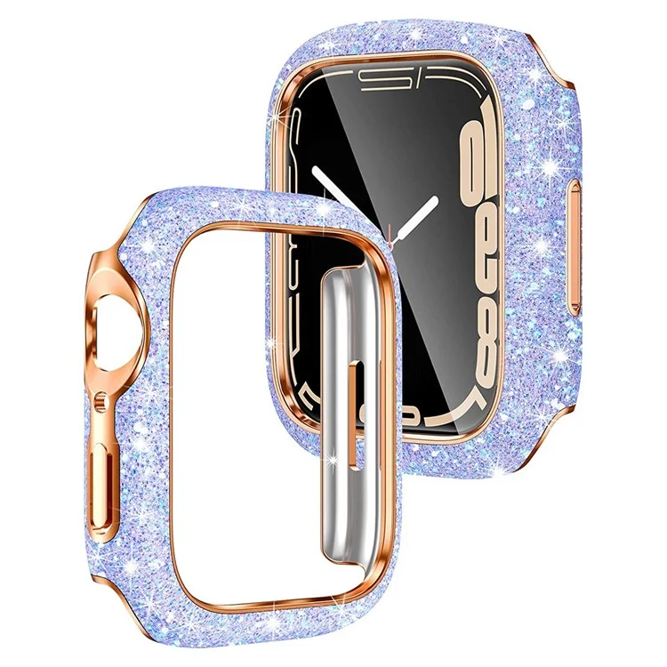 For Apple Watch Series 9  /  8  /  7 45mm Watch Case Glitter Crystal Decor Hard PC Protective Frame - Purple