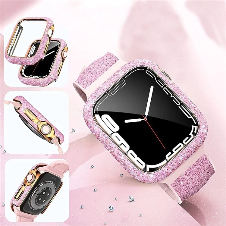 For Apple Watch Series 9  /  8  /  7 45mm Watch Case Glitter Crystal Decor Hard PC Protective Frame - Purple