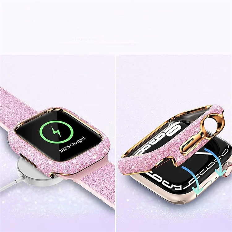 For Apple Watch Series 9  /  8  /  7 45mm Watch Case Glitter Crystal Decor Hard PC Protective Frame - Purple