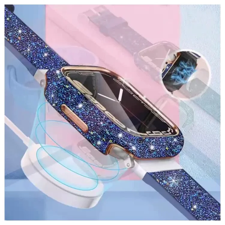 For Apple Watch Series 9  /  8  /  7 45mm Watch Case Glitter Crystal Decor Hard PC Protective Frame - Purple