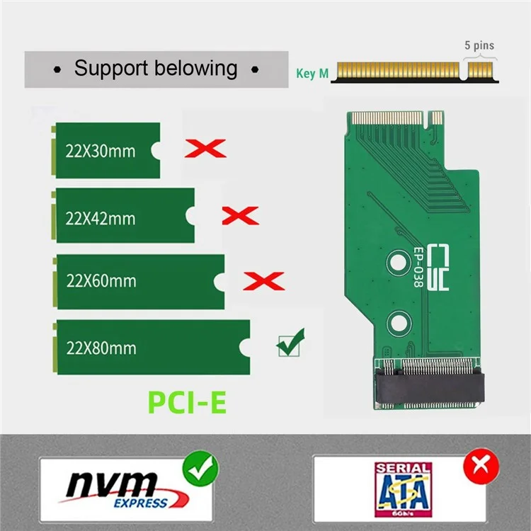 EP-038 For Lenovo Legion Go Game Boy NGFF NVME M-Key 22x42mm to 22x80mm Male to Female Extension SSD Adapter