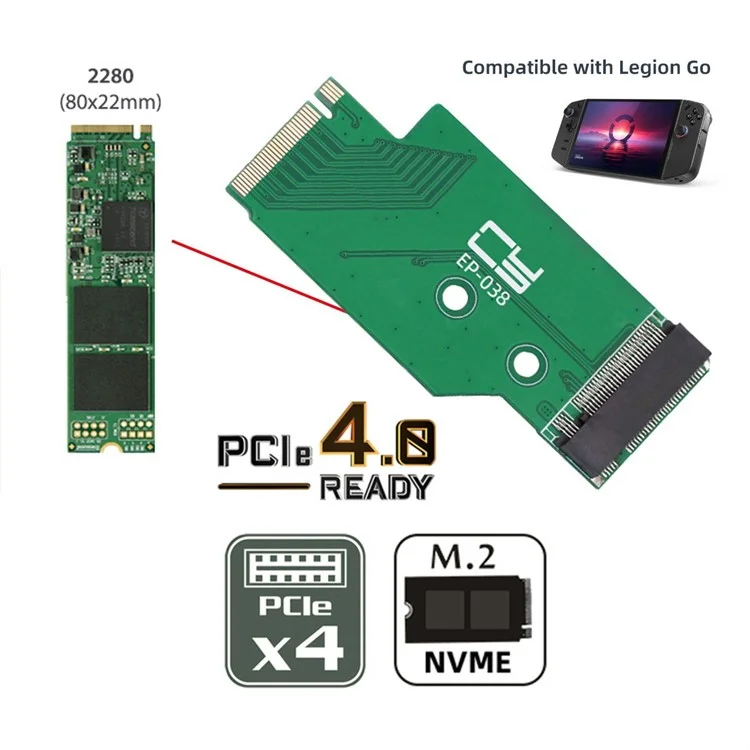 EP-038 For Lenovo Legion Go Game Boy NGFF NVME M-Key 22x42mm to 22x80mm Male to Female Extension SSD Adapter