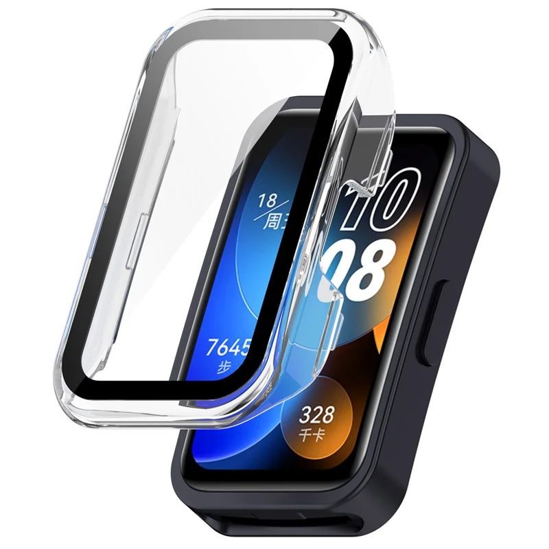 Pour Huawei Band 8 / 8 NFC / 9 / 9 NFC Étui de montre en PC dur avec film de protection d'écran en verre trempé - Blanc transparent