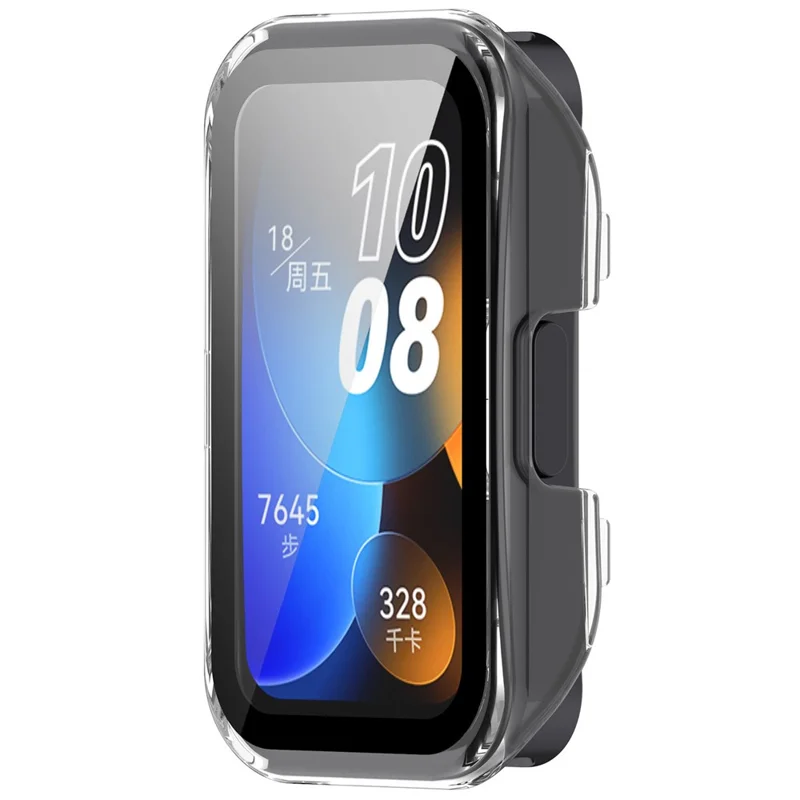 Pour Huawei Band 8 / 8 NFC / 9 / 9 NFC Étui de montre en PC dur avec film de protection d'écran en verre trempé - Blanc transparent