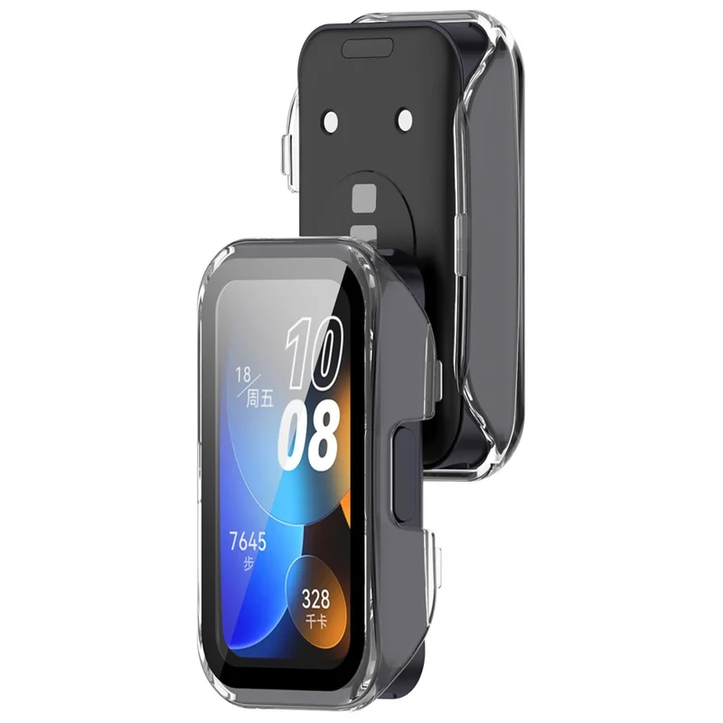 Pour Huawei Band 8 / 8 NFC / 9 / 9 NFC Étui de montre en PC dur avec film de protection d'écran en verre trempé - Blanc transparent