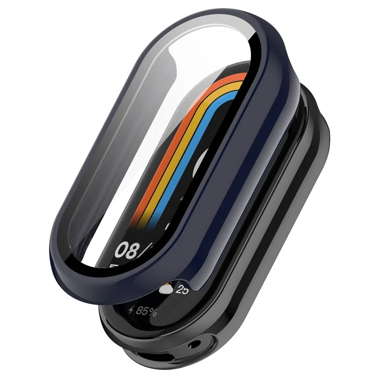 For Xiaomi Smart Band 8 / 8 NFC PC Case+Glossy Style Tempered Glass Screen Protector - Dark Blue