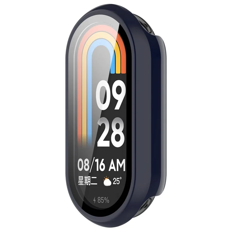 For Xiaomi Smart Band 8 / 8 NFC PC Case+Glossy Style Tempered Glass Screen Protector - Dark Blue