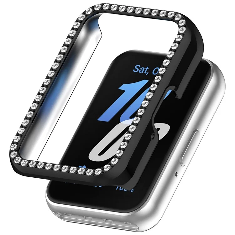 Für Samsung Galaxy Fit3 (SM-R390) Rhinestone Decor PC Watch Case Anti-Scratch Hollow Frame - Elektroplattiert Schwarz