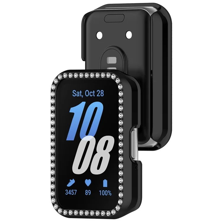 Für Samsung Galaxy Fit3 (SM-R390) Rhinestone Decor PC Watch Case Anti-Scratch Hollow Frame - Elektroplattiert Schwarz