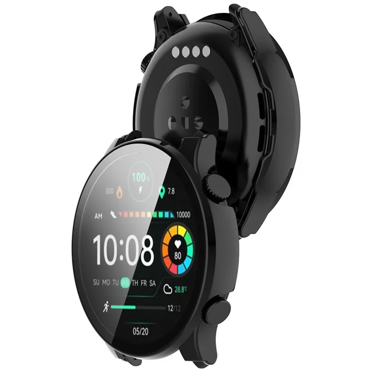 For Haylou Solar Plus RT3 / LS16 Hard PC Watch Protective Cover with Built-In Tempered Glass Screen Protector - Black
